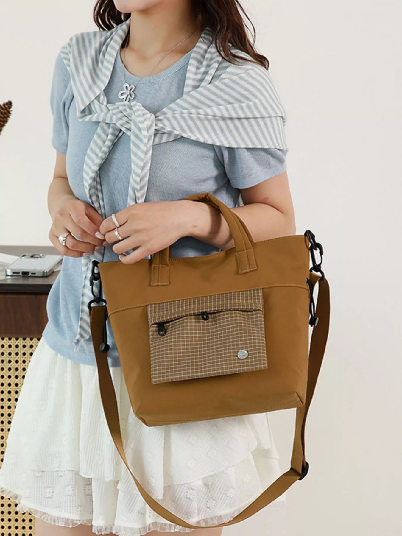 Plaid Nylon Crossbody Bag