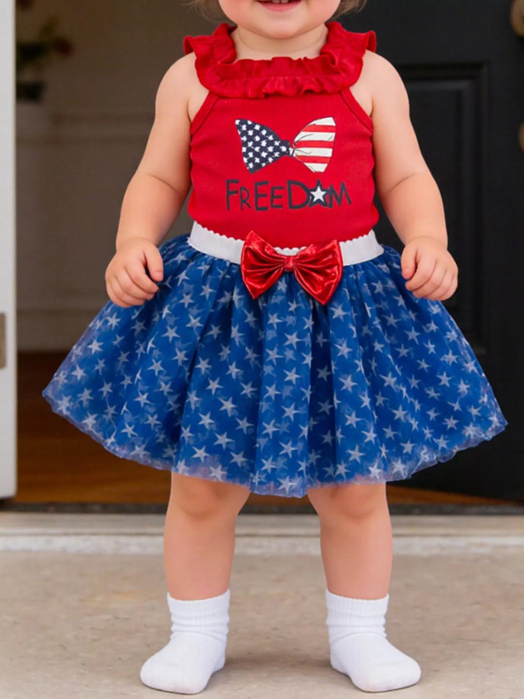 Children's Patriotic Star Print Tank and Tulle Skirt Set