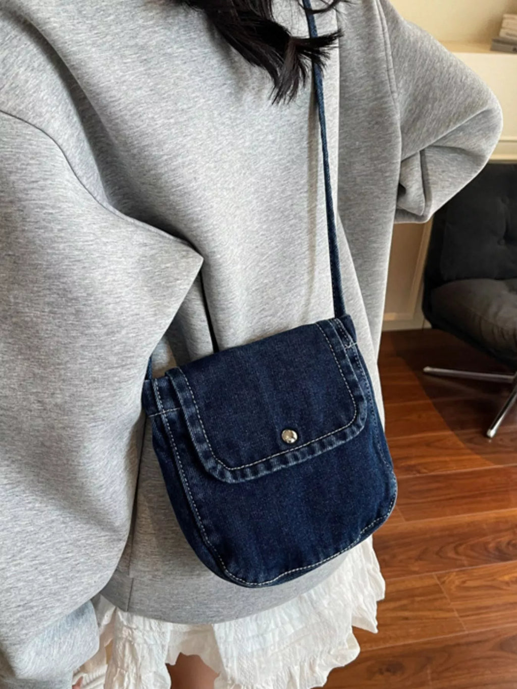 Denim Flap Crossbody Bag