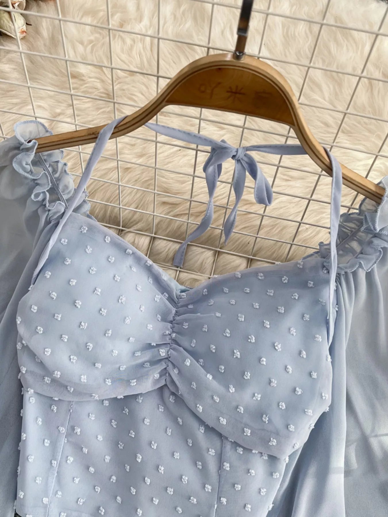 Swiss Dot Flounce Sleeve Blouse