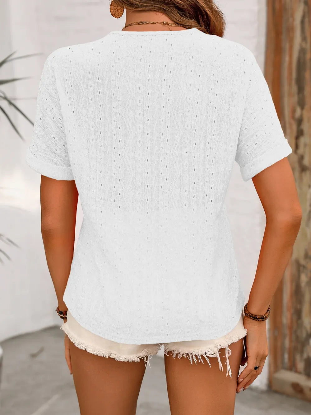 Ivy Lane Eyelet V-Neck Short Sleeve Top