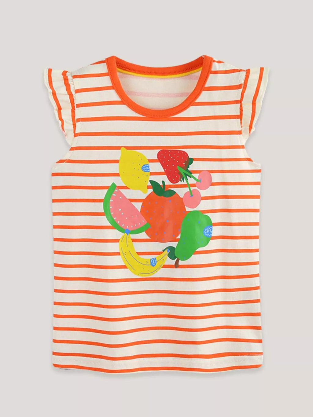 Children's Striped Fruit Print Ruffle Sleeve Tee