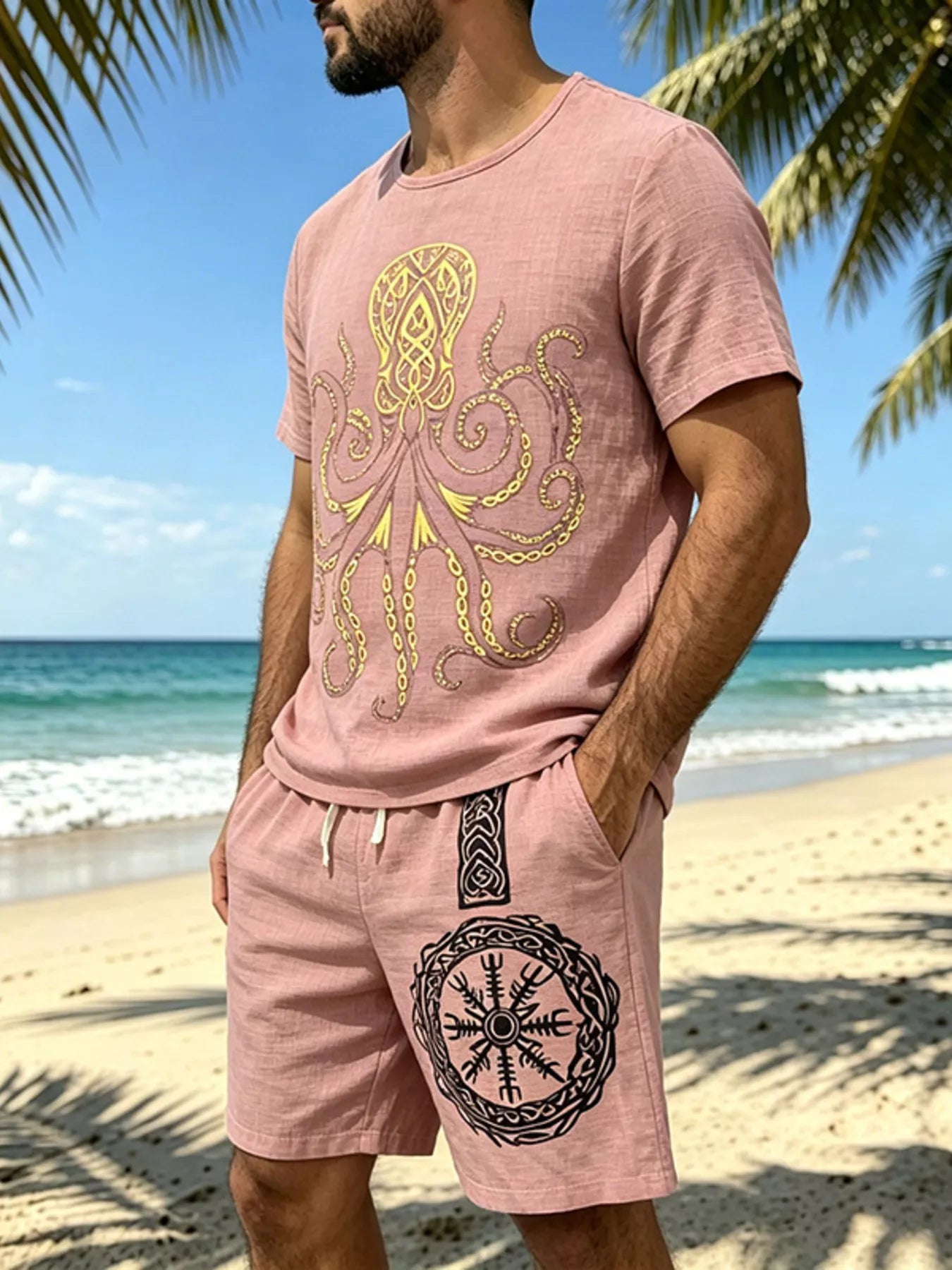 Men's Full Size Round Neck Tee and Shorts Set Plus Size