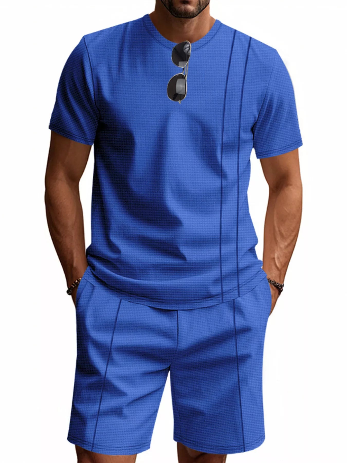 Men's Full Size Casual Striped Short Sleeve T-Shirt and Shorts Set Plus Size