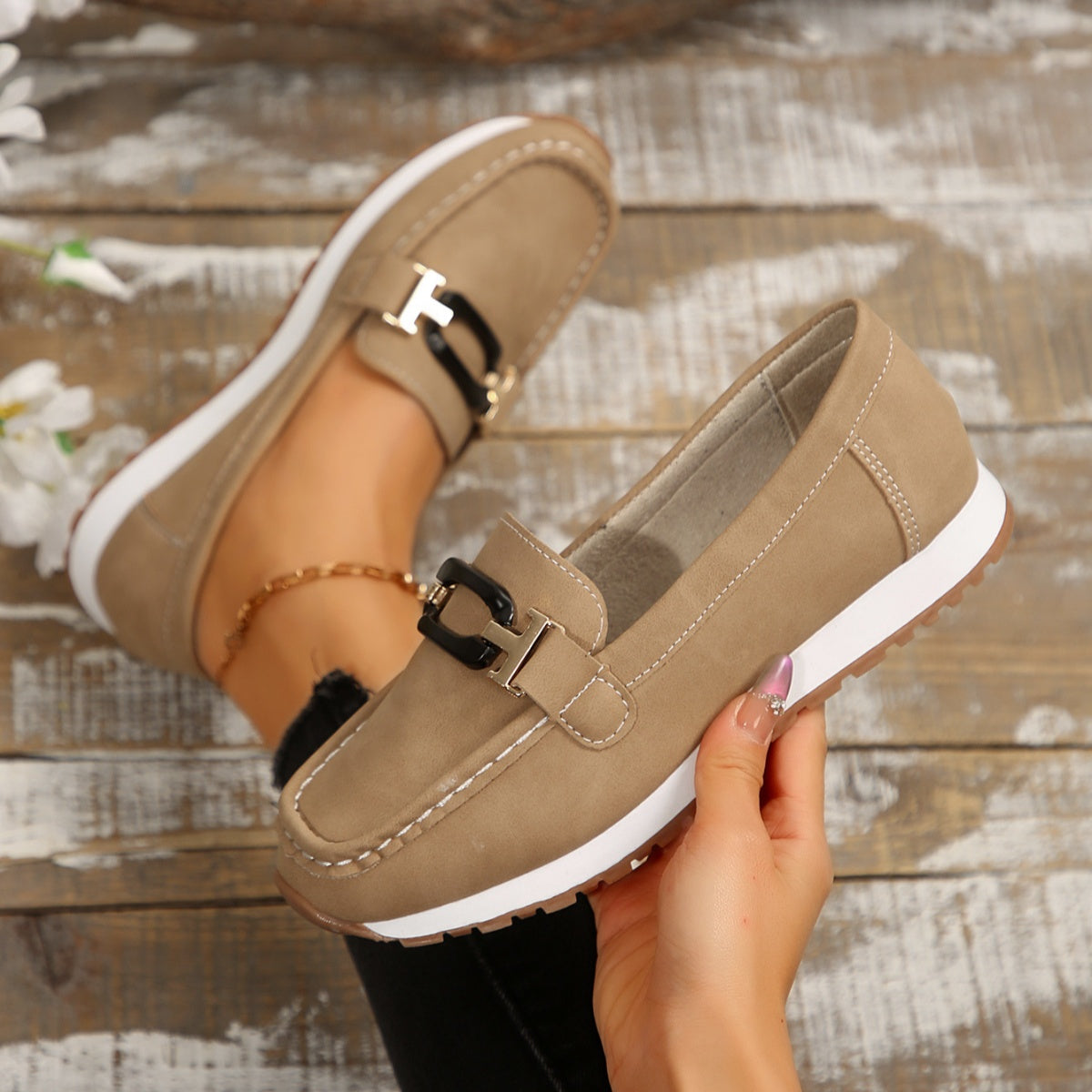 Buckle Decor Casual Slip-Ons