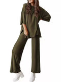 Relaxed Fit Round Neck Top and Pants Two-Piece Set