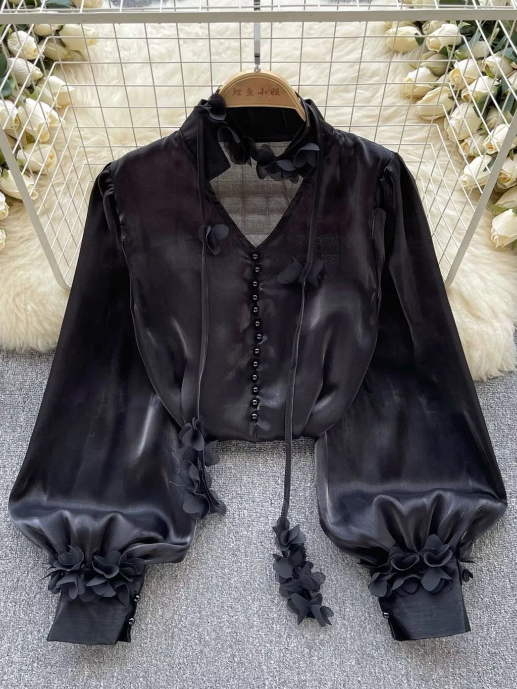 Sheer Floral Embellished Shirt