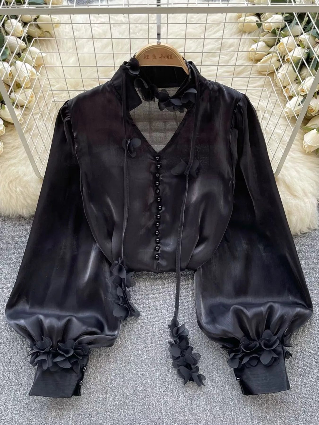 Sheer Floral Embellished Shirt