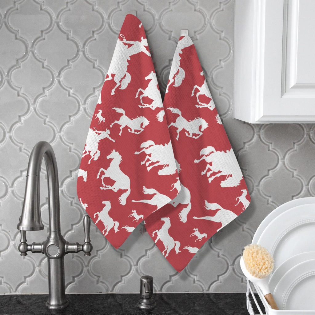 Baha Ranch Red Rodeo Cowboy Set of 2 Dish Towels Made in America