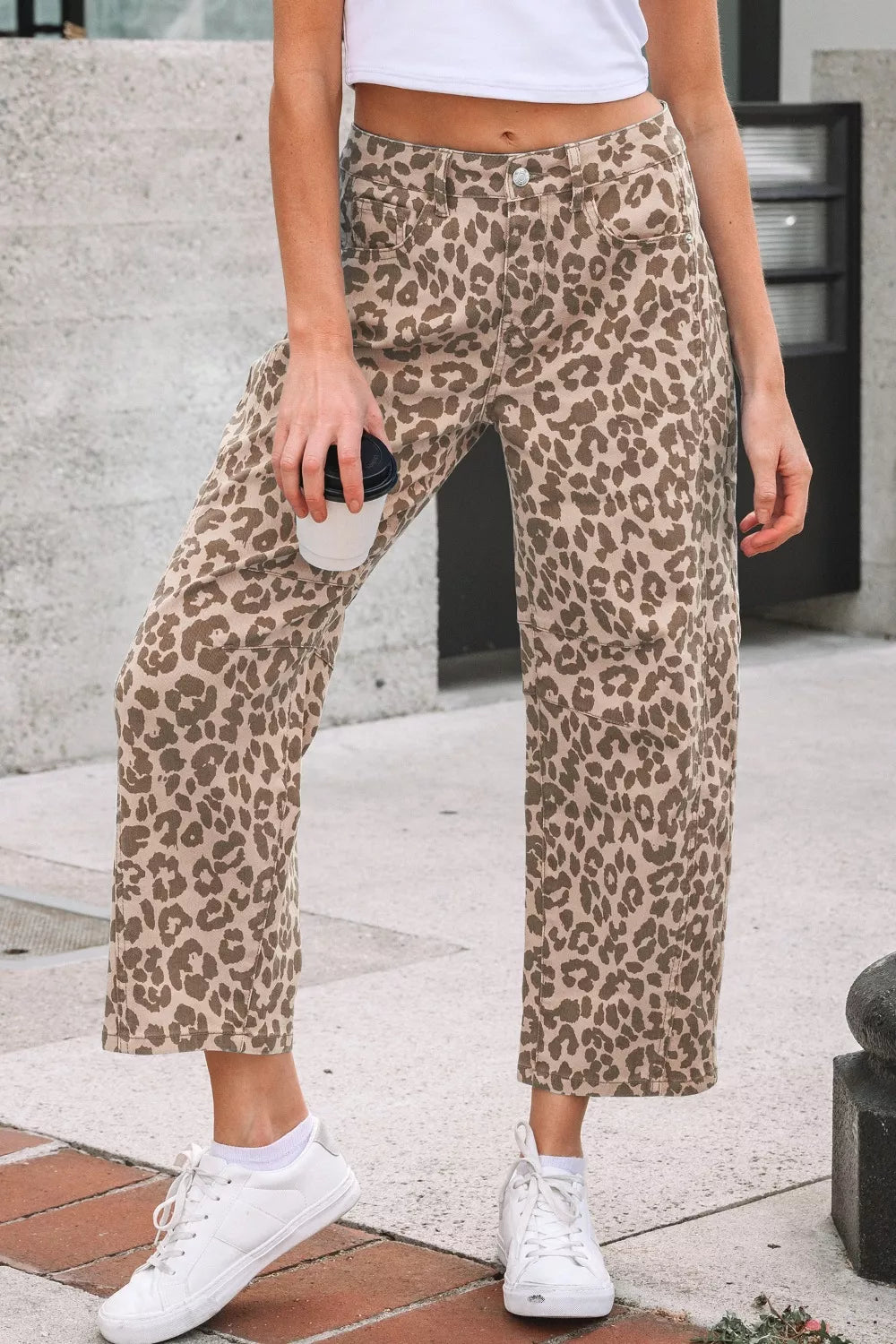 Leopard Print High-Waisted Cropped Jeans