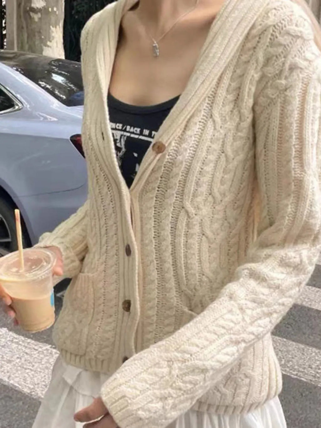 Cable Knit Button Up Cardigan