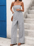 Striped Strapless Wide Leg Jumpsuit