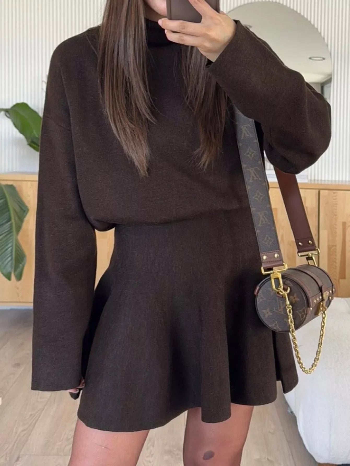 Turtleneck Dropped Shoulder Sweater and Skirt Set