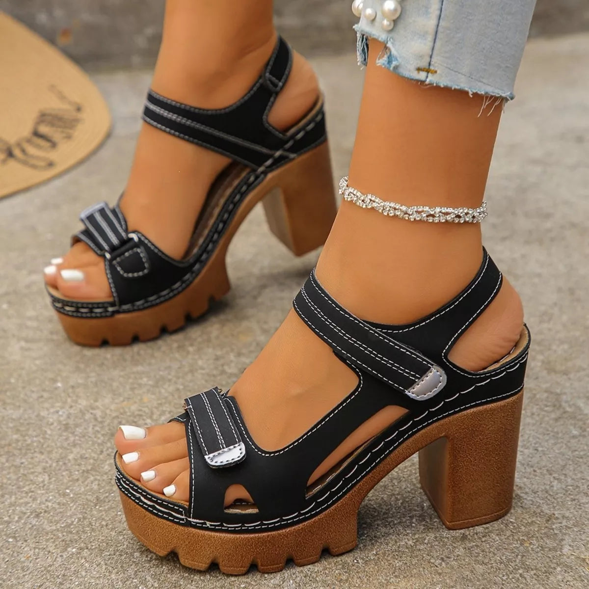 Open Toe Block Heels Sandals