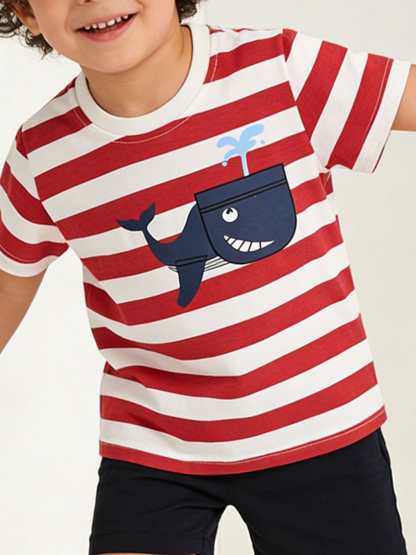 Children's Whale Print Striped Crew Neck T-Shirt