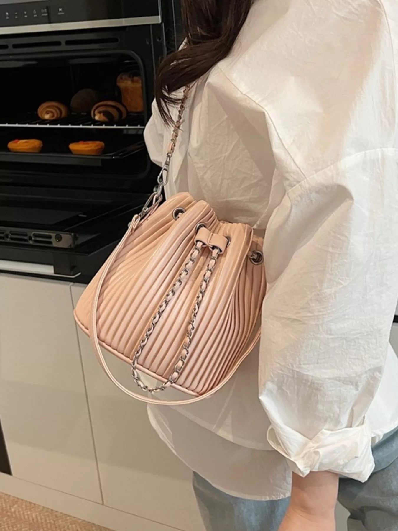 Pleated Bucket Crossbody Bag