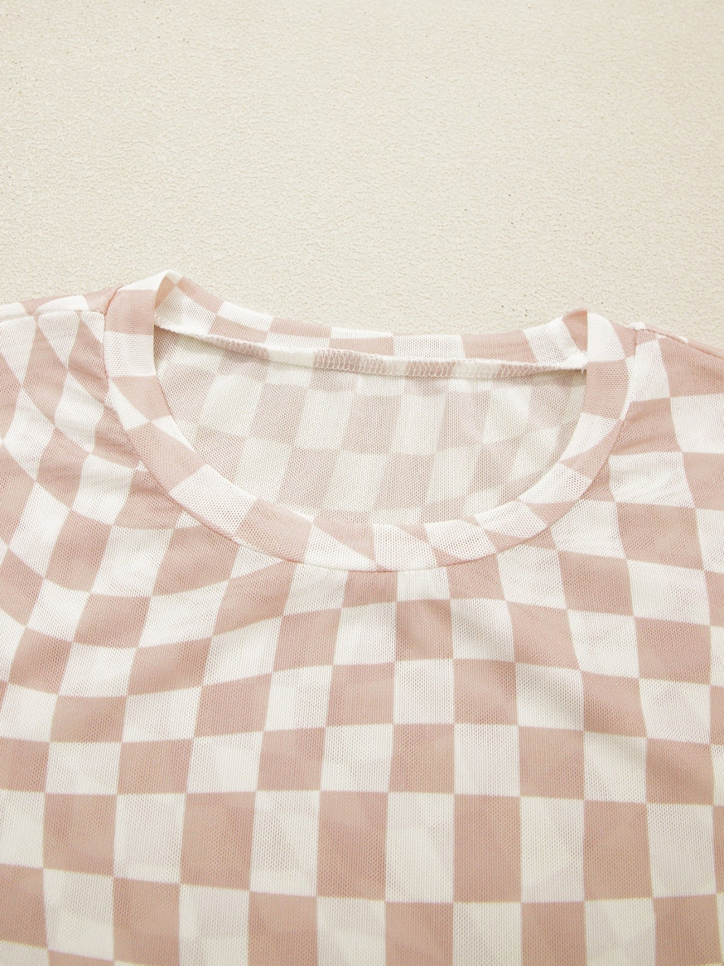 heckered Print Crew Neck Mesh T Shirt