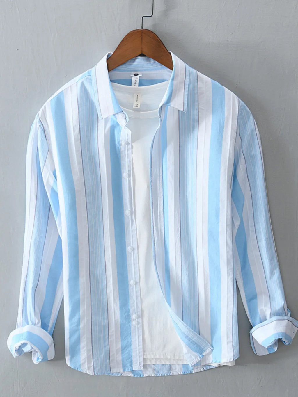 Men's Plus Size Striped Button Up Long Sleeve Shirt