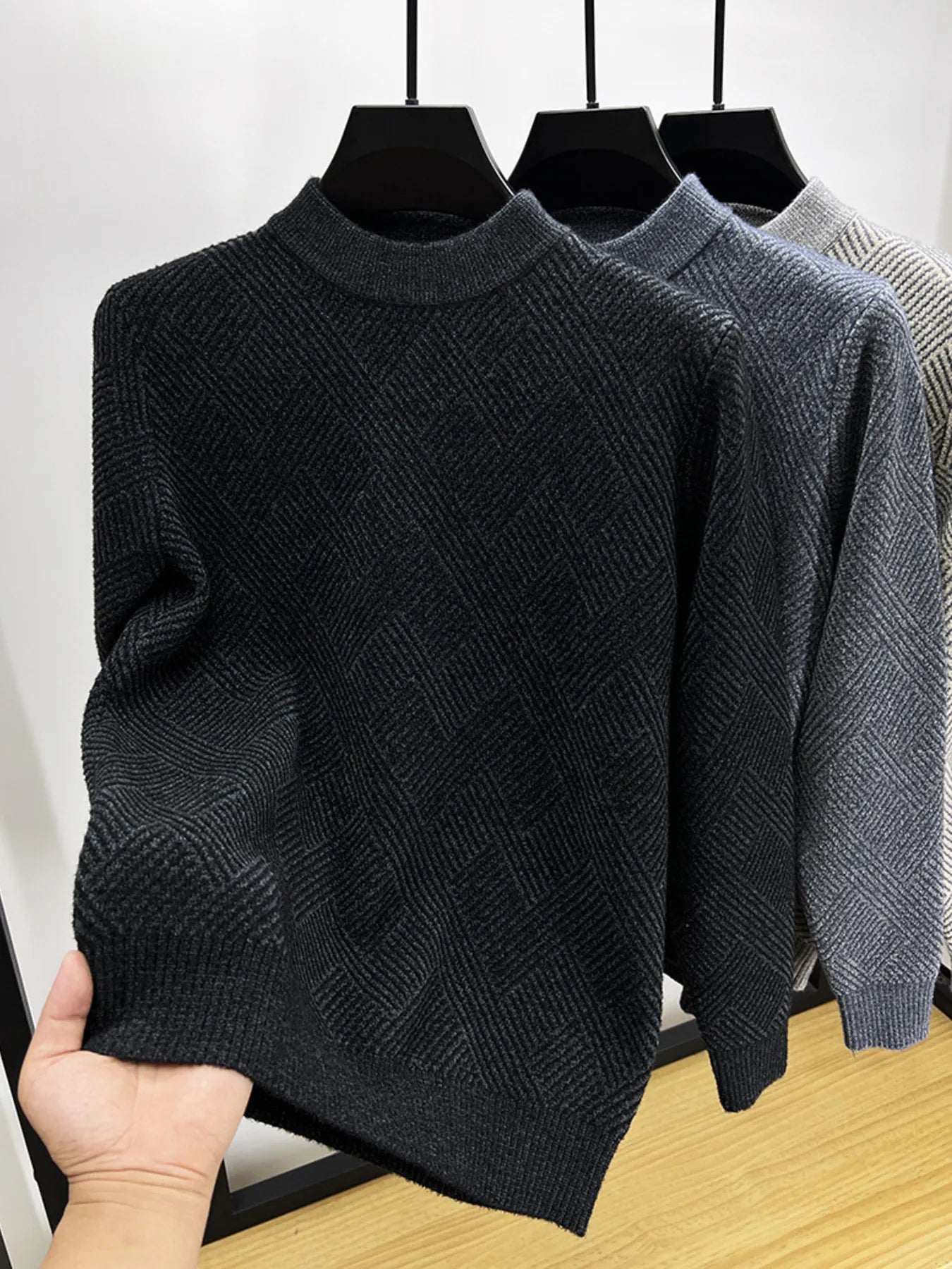 Men's Plus Size Textured Knit Long Sleeve Sweater