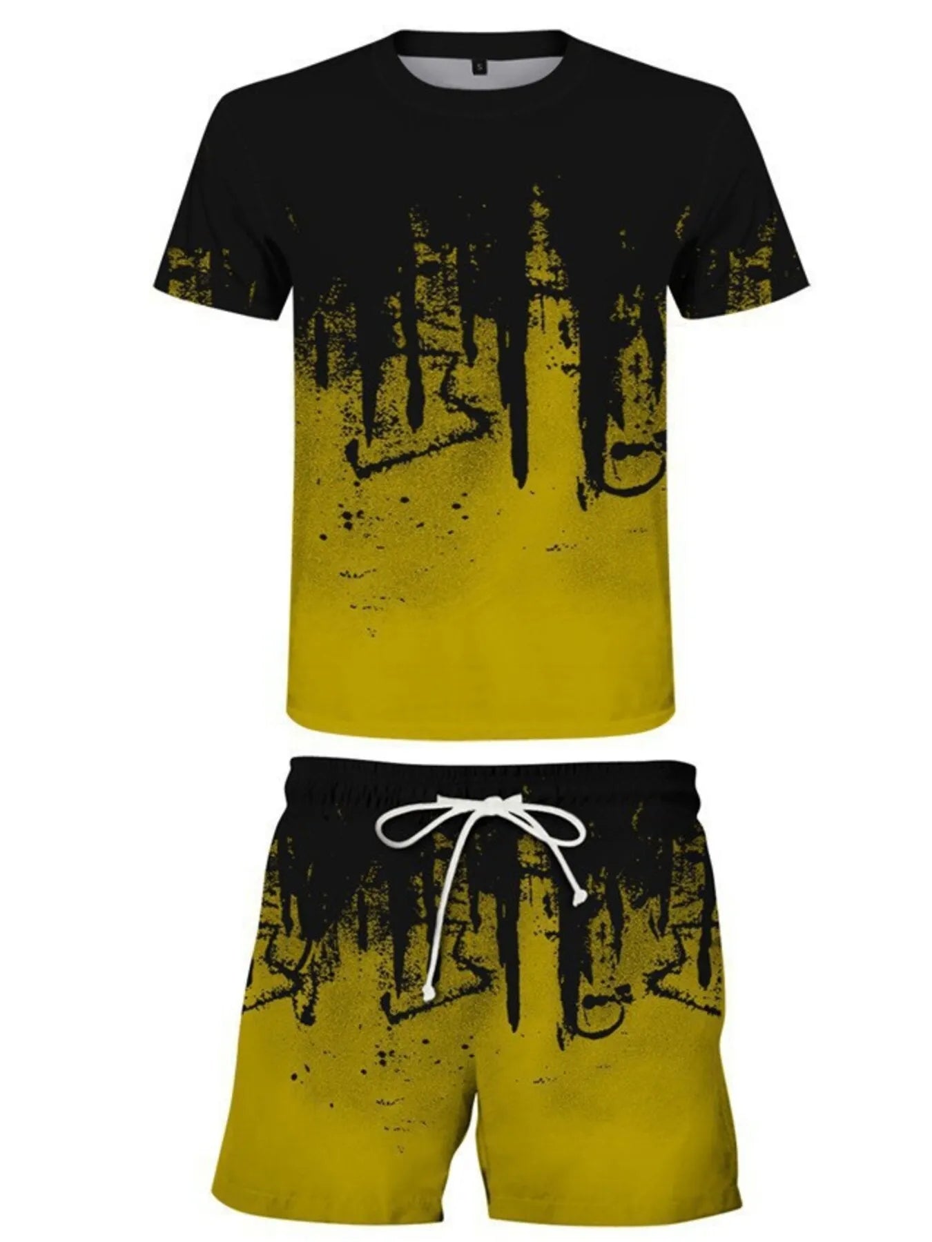 Men's Full Size Printed Short Sleeve Tee and Shorts Set Plus Size