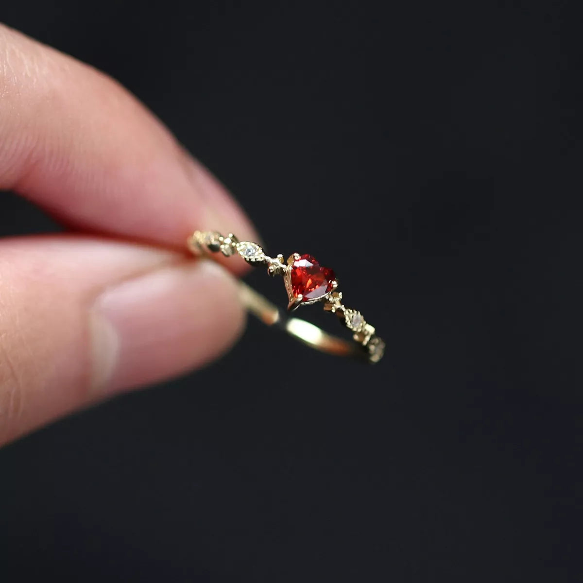 925 Sterling Silver Zircon Heart Open Ring