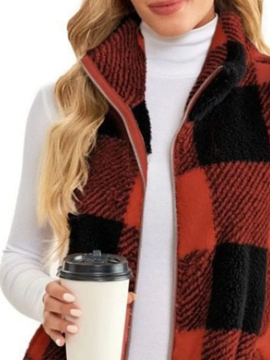 Full Size Color Block Zip Up Vest Coat Plus Size