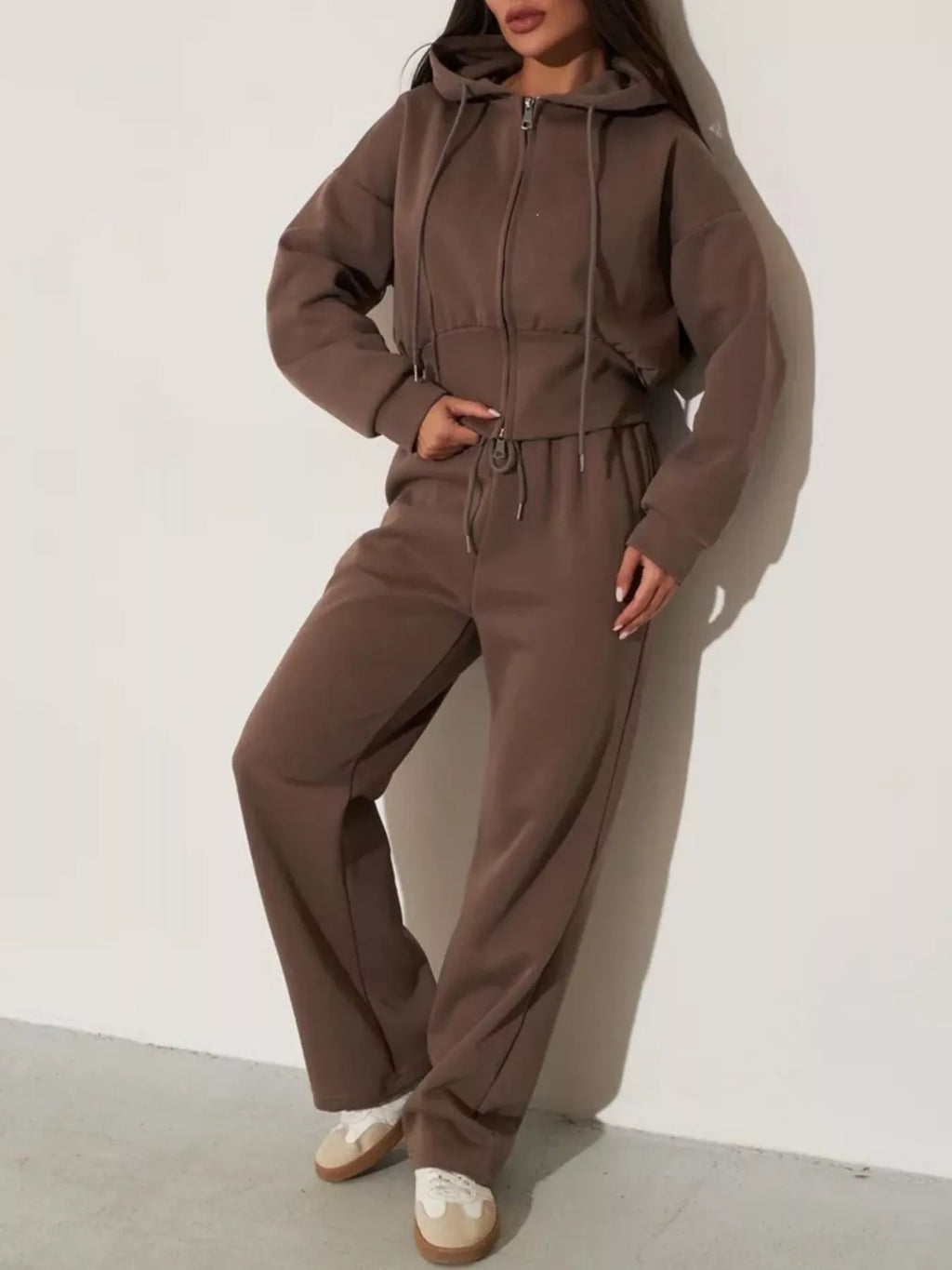 Zip-Up Hoodie and Wide-Leg Pants Set