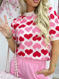 Heart Print Short Sleeve Sweater