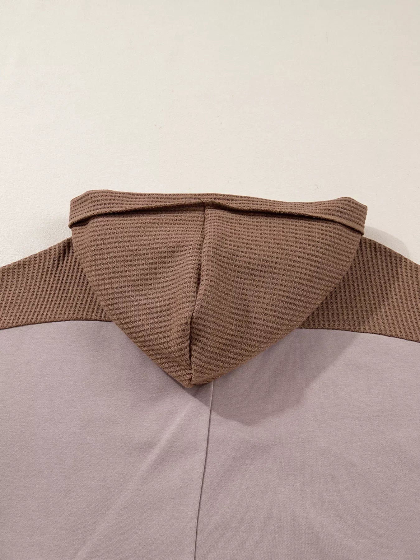 Oversize Waffle Patchwork Exposed Seam Casual Hoodie