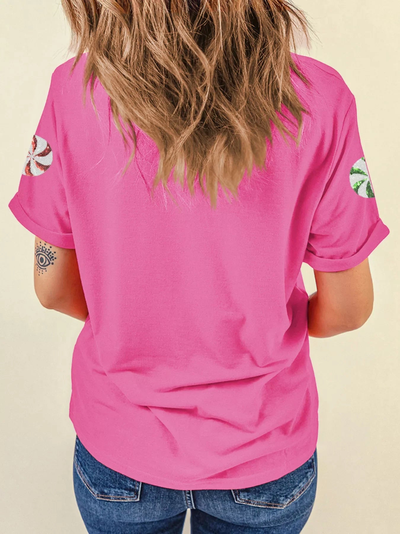 Sequined Candy Swirl Christmas Short Sleeve T Shirt