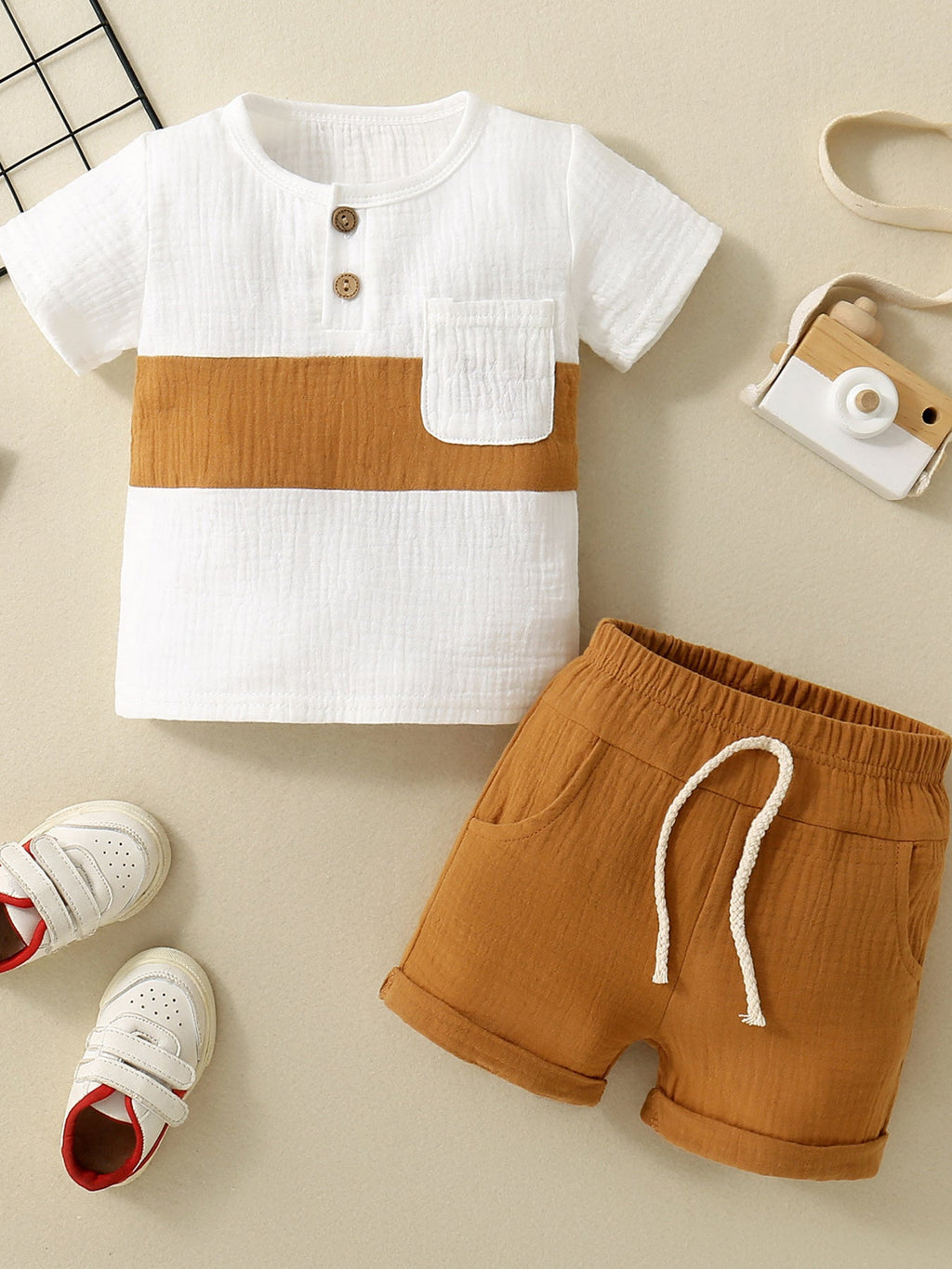 Children's Color Block Top and Shorts Set
