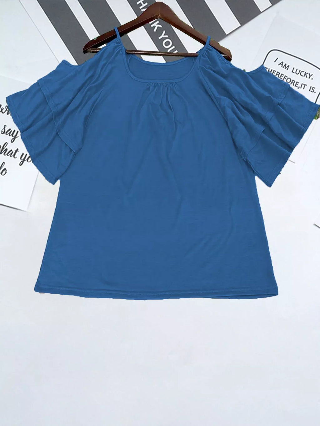 Cold Shoulder Ruffle Sleeve T-Shirt