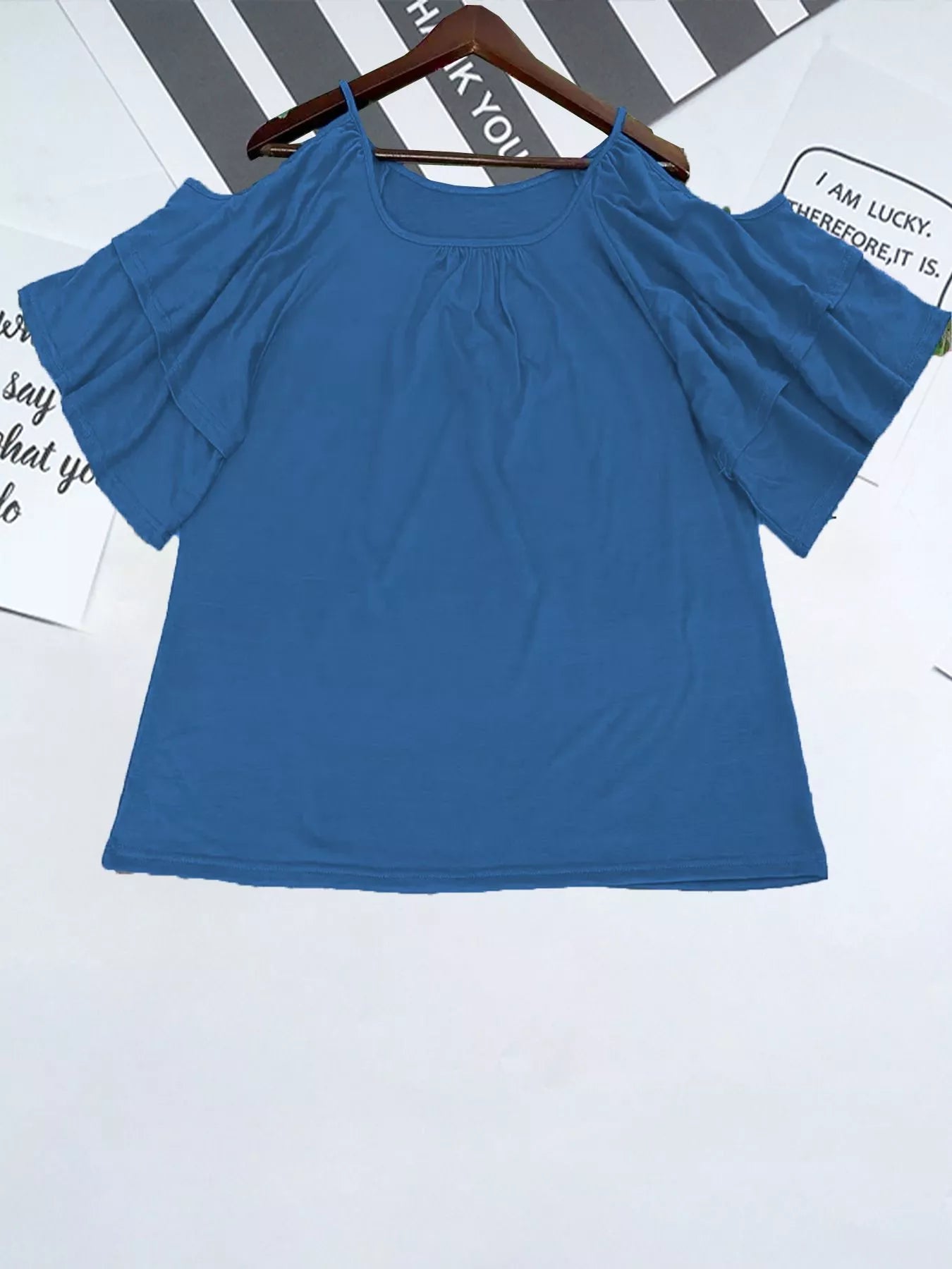 Cold Shoulder Ruffle Sleeve T-Shirt