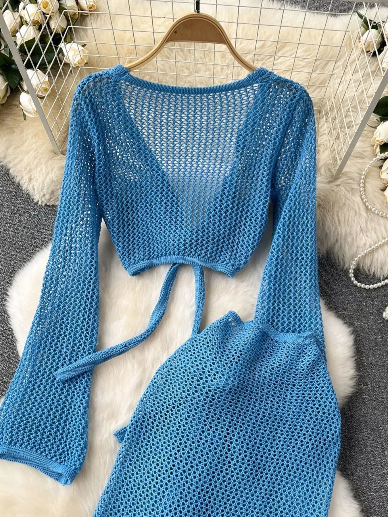 Knitted Crop Top and Slit Skirt Set