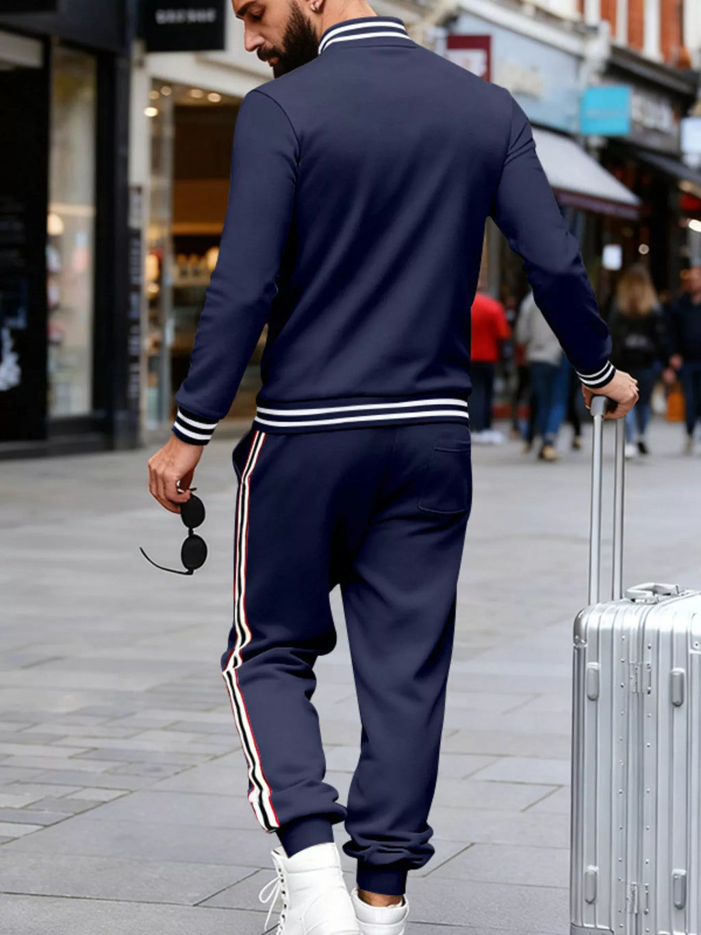 Men's Full Size Striped Snap Down Top and Pants Set Plus Size