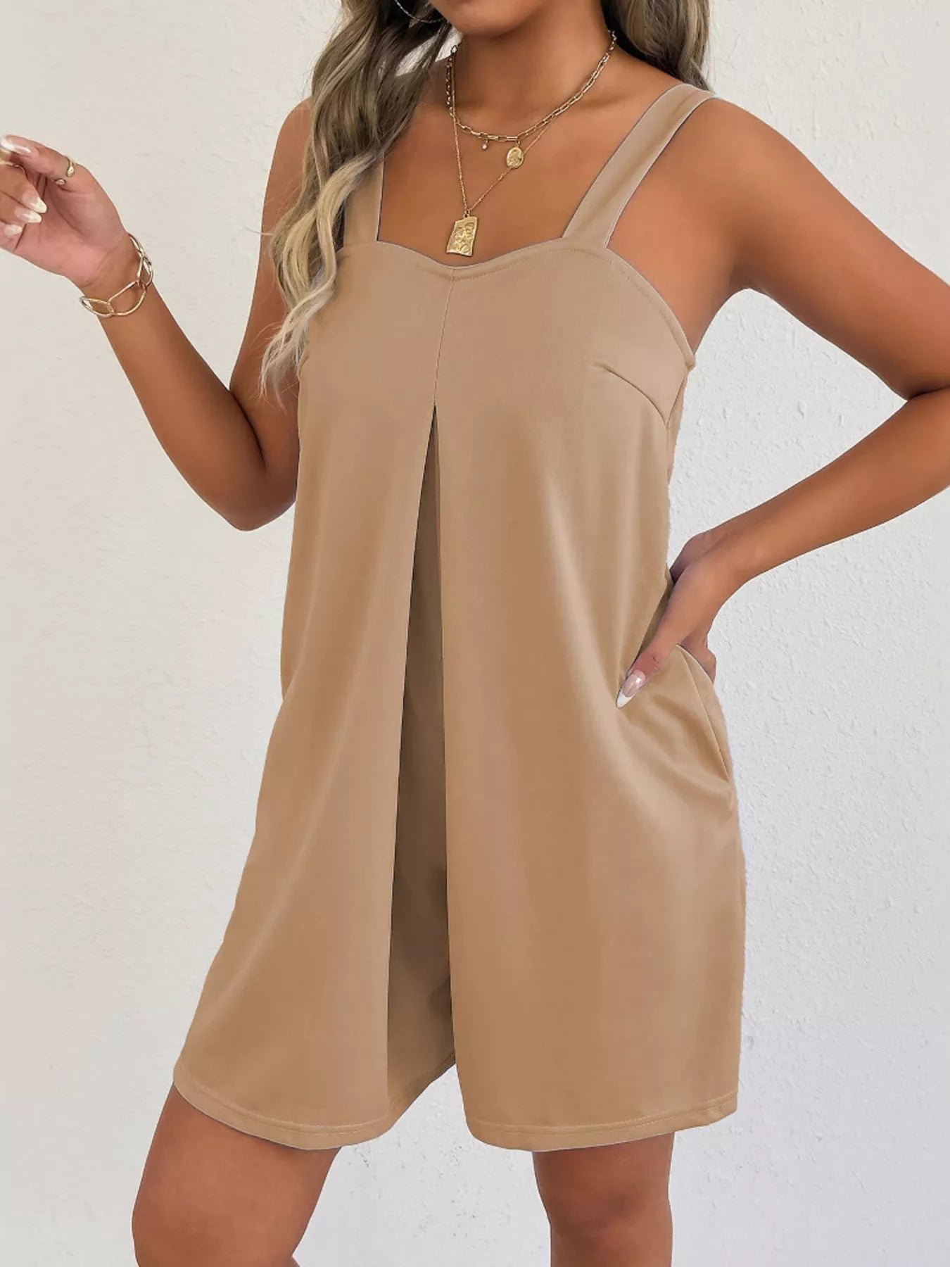 Sleeveless Casual Romper with Side Pockets