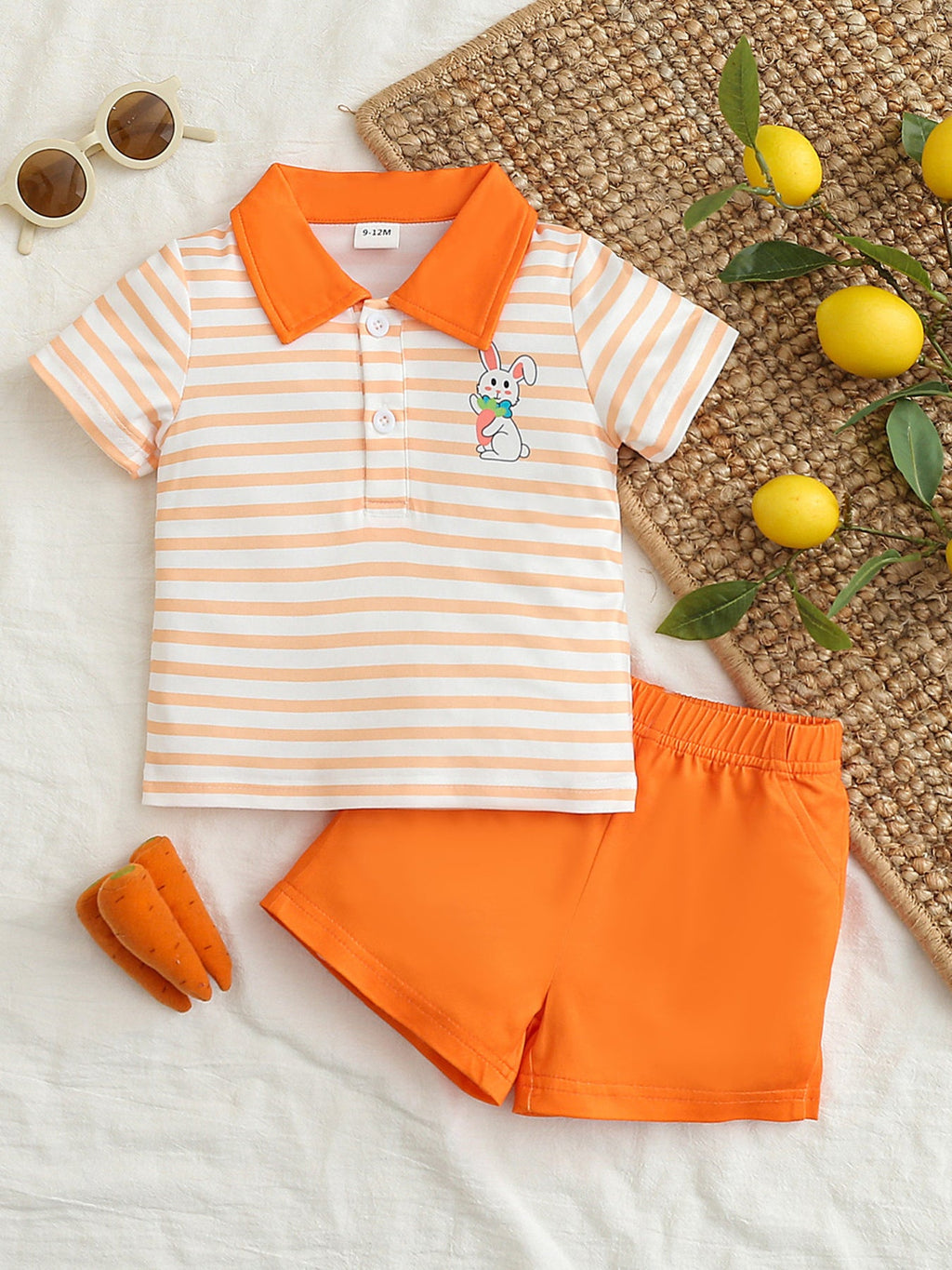 Children's Striped Polo Shirt & Solid Shorts Set