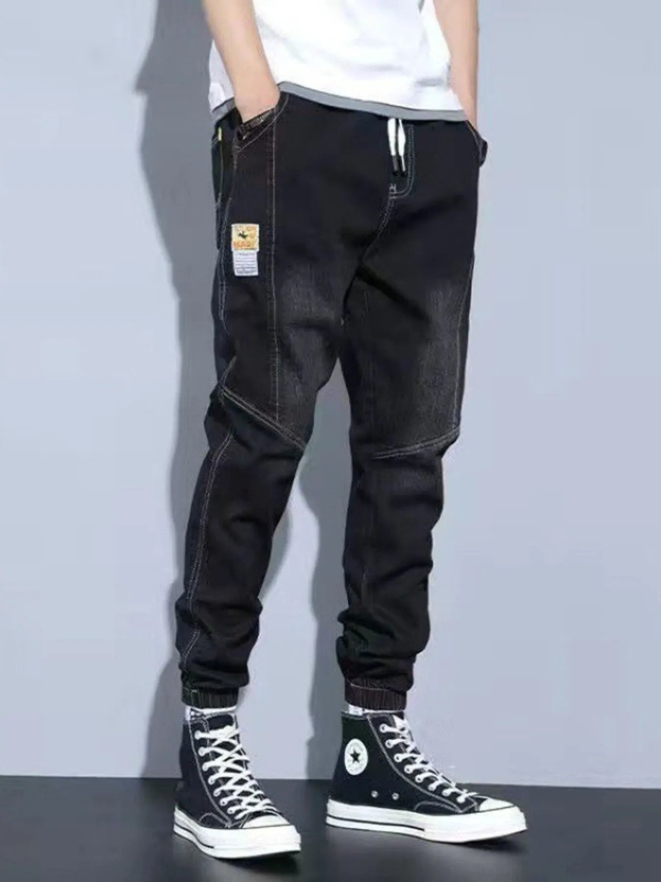 Men's Plus Size Washed Jeans with Pockets