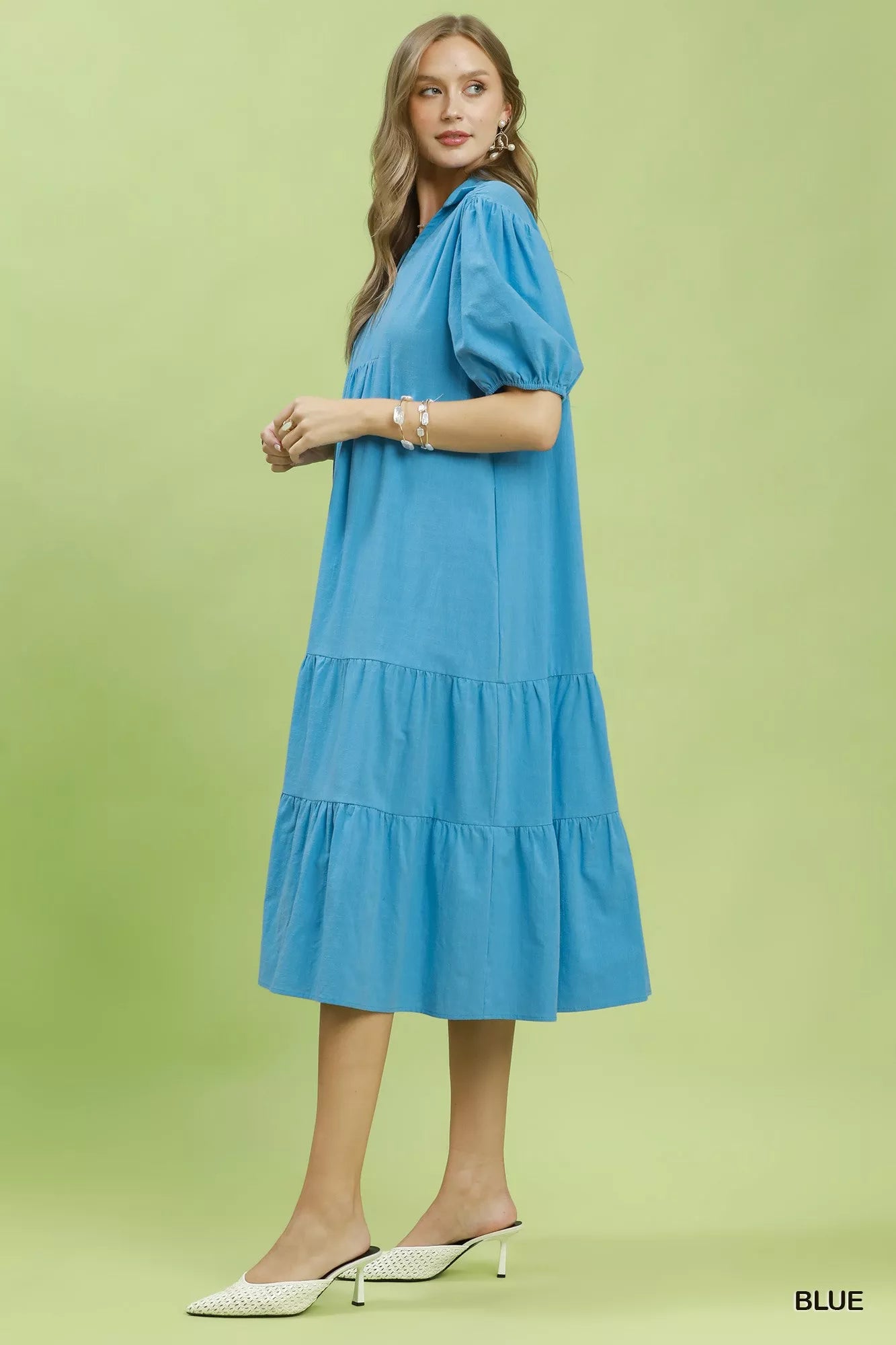 Umgee Solid Tiered Midi Dress