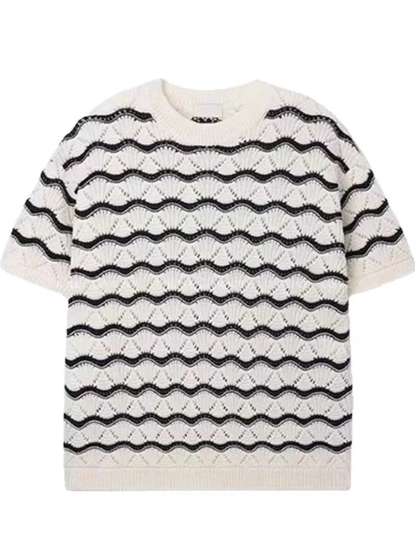 Men's Plus Size Wavy Stripe Contrast Knit Top