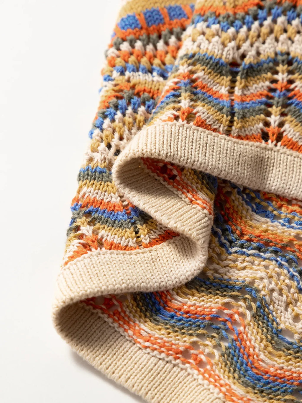 Stripe Eyelet Crochet Round Neck Sweater Vest