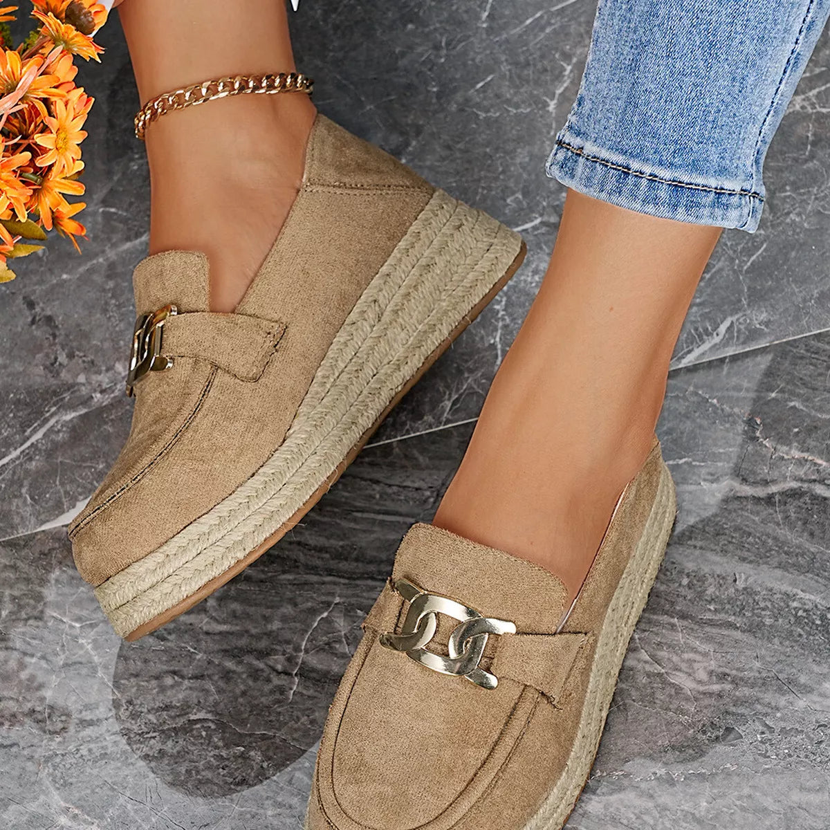 Round Toe Platform Slip-Ons
