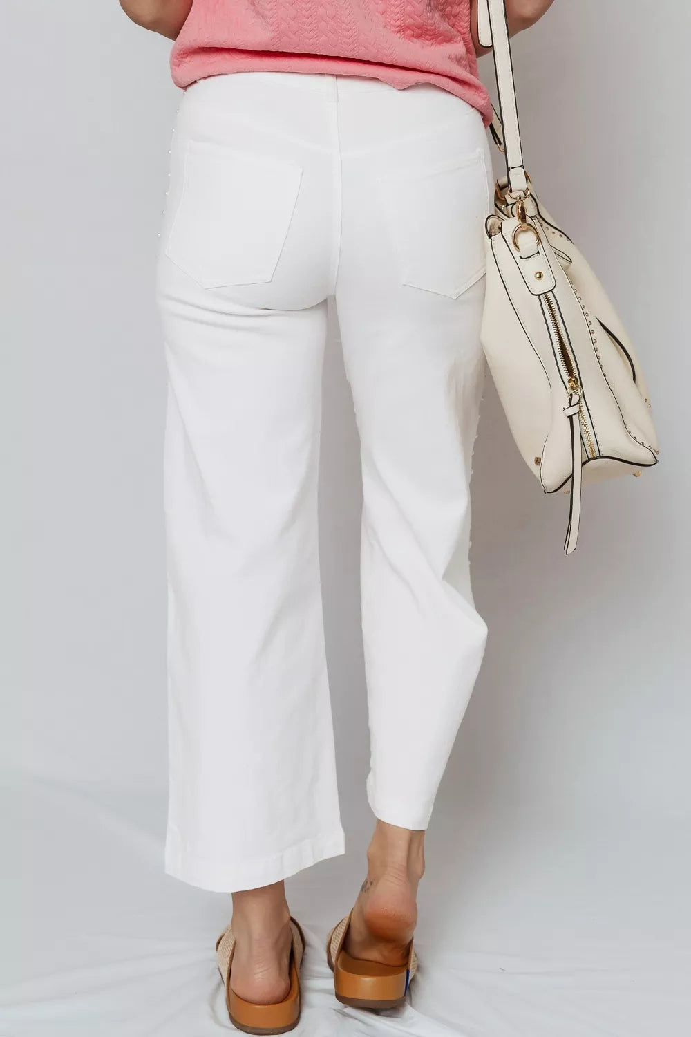 Pearl Embellished Side Seam Ankle-length Shift Jeans