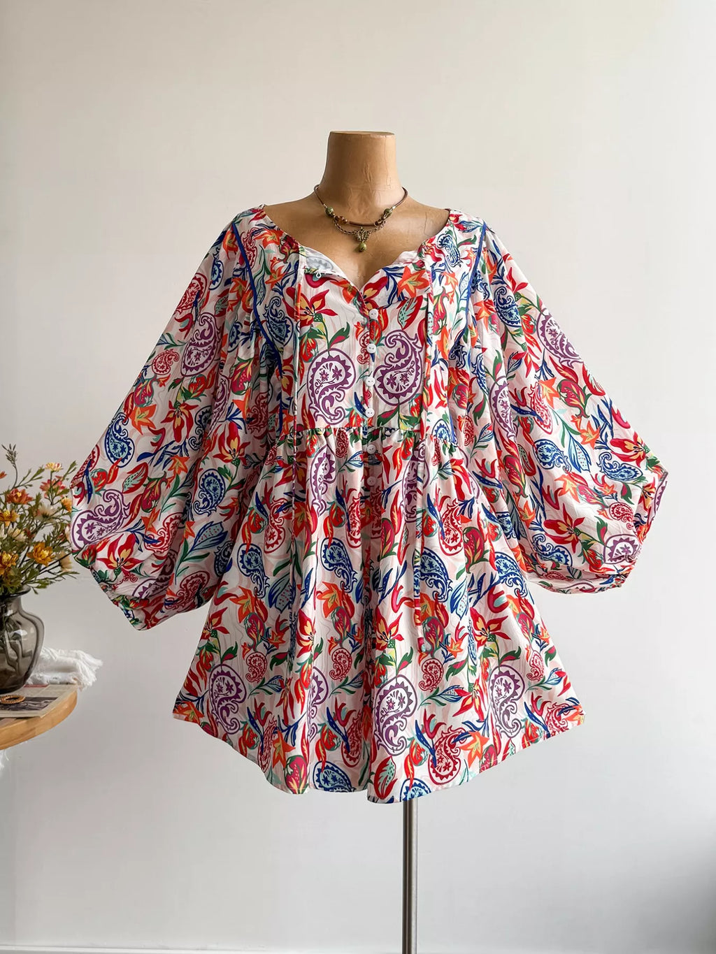 Plus Size Boho Floral Print Button-Down Romper