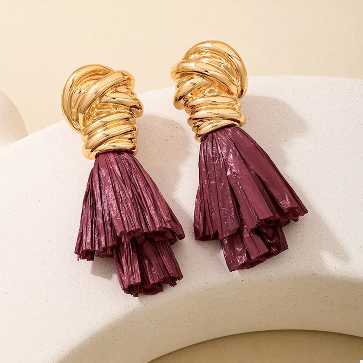 Golden Wire Wrapped Tassel Drop Earrings