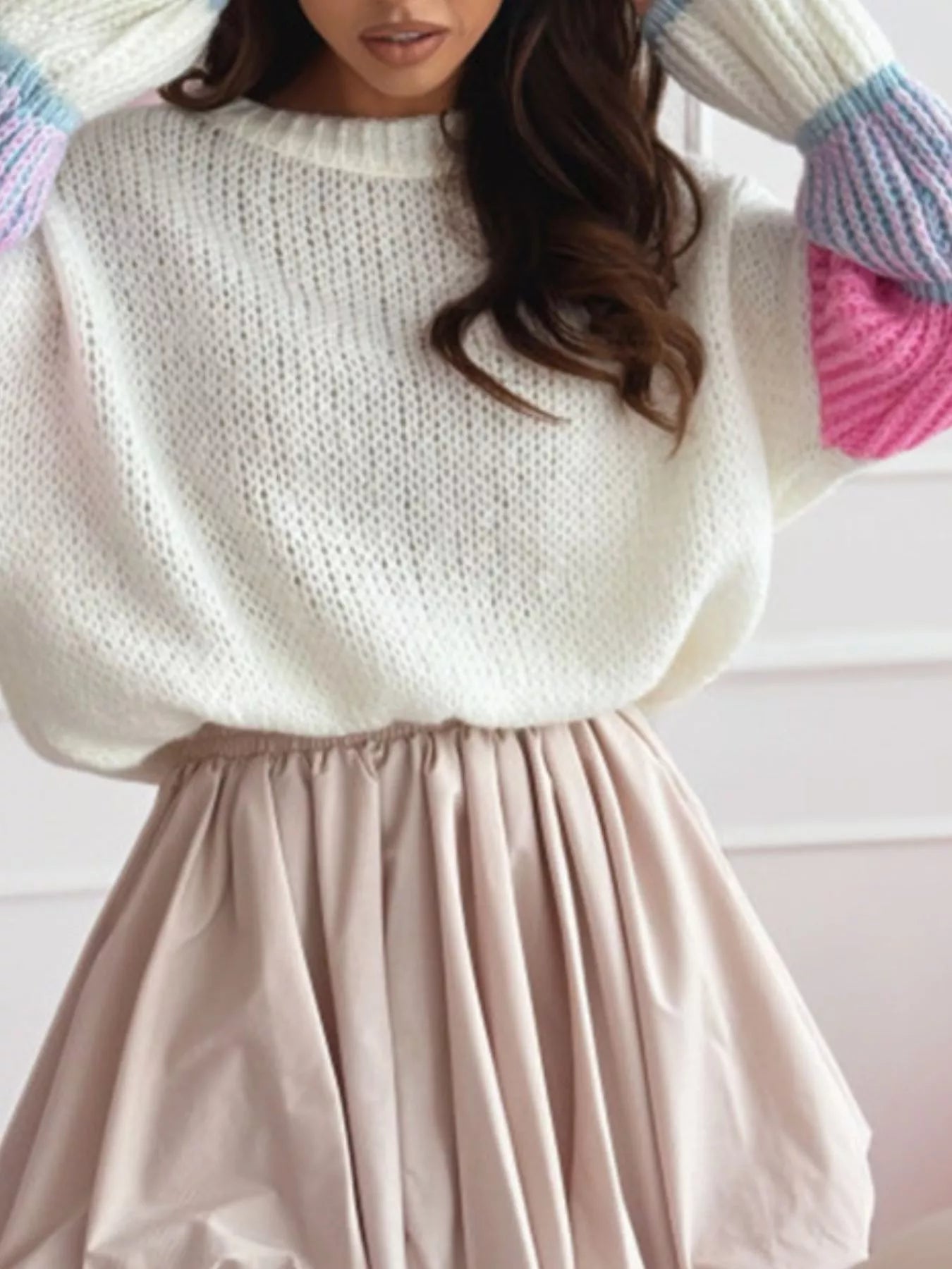 Color Block Round Neck Sweater
