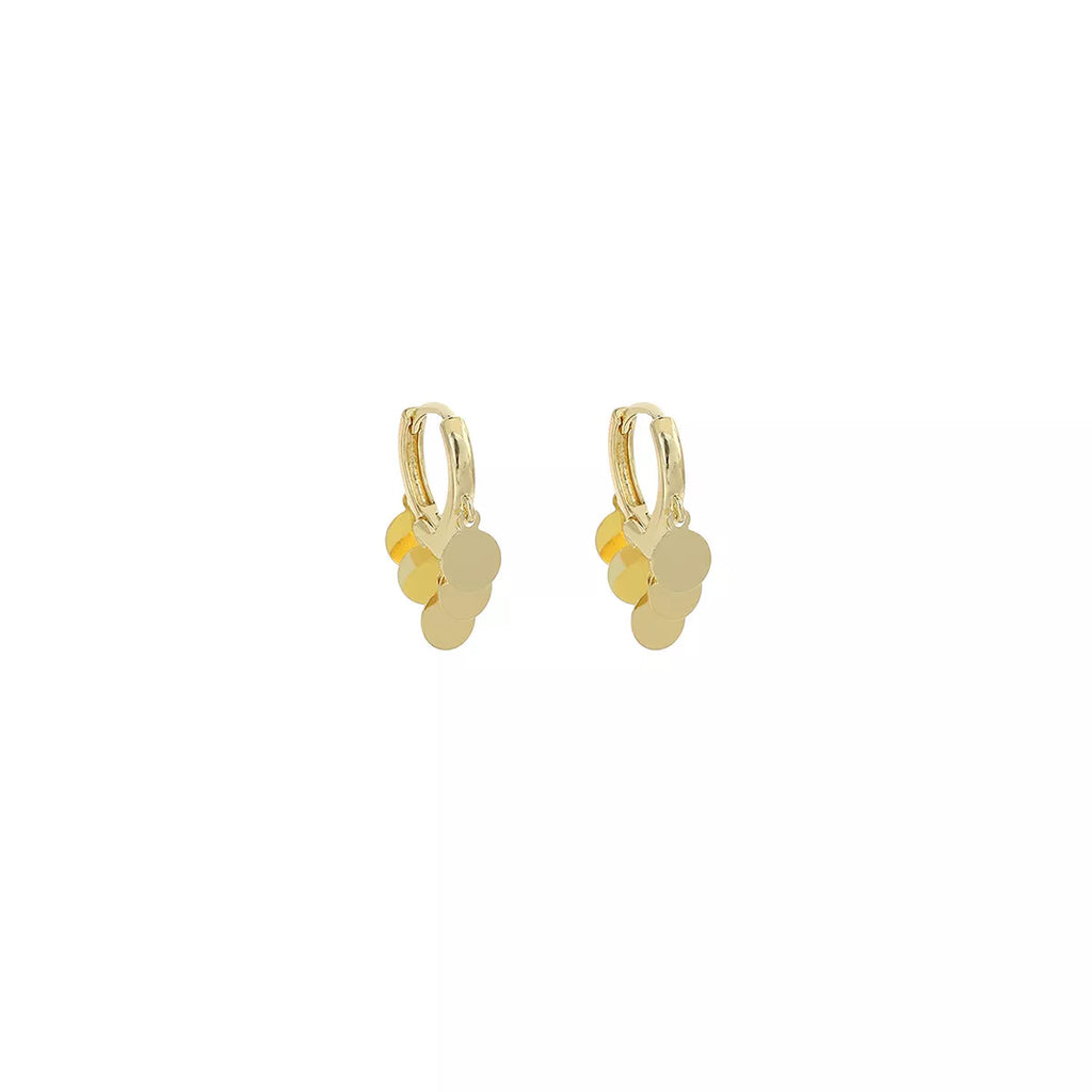 18K Gold-Plated Drop Hoop Earrings with Dangling Disc Charms
