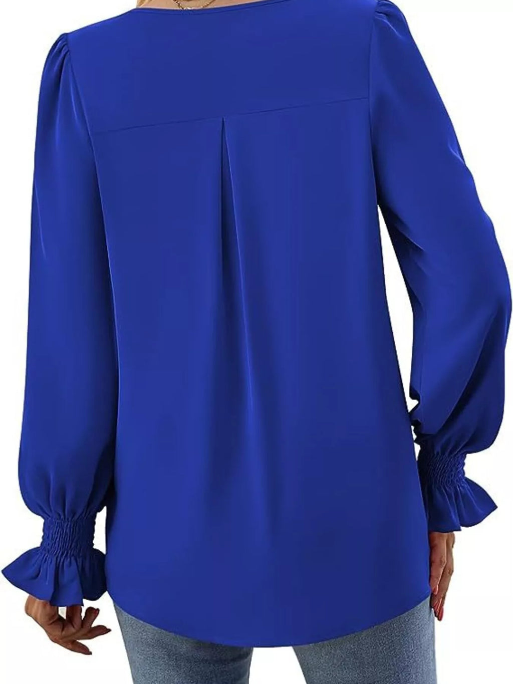 V-Neck Long Sleeve Ruffle Cuff Blouse