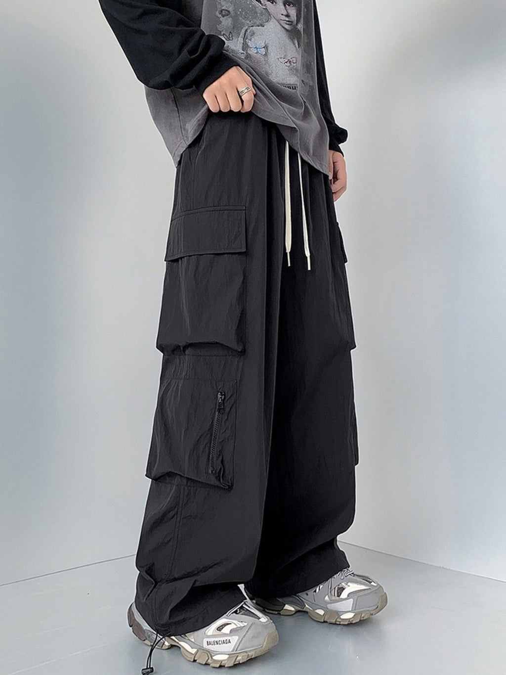 Men's Plus Size Loose Fit Cargo Pants with Drawstring