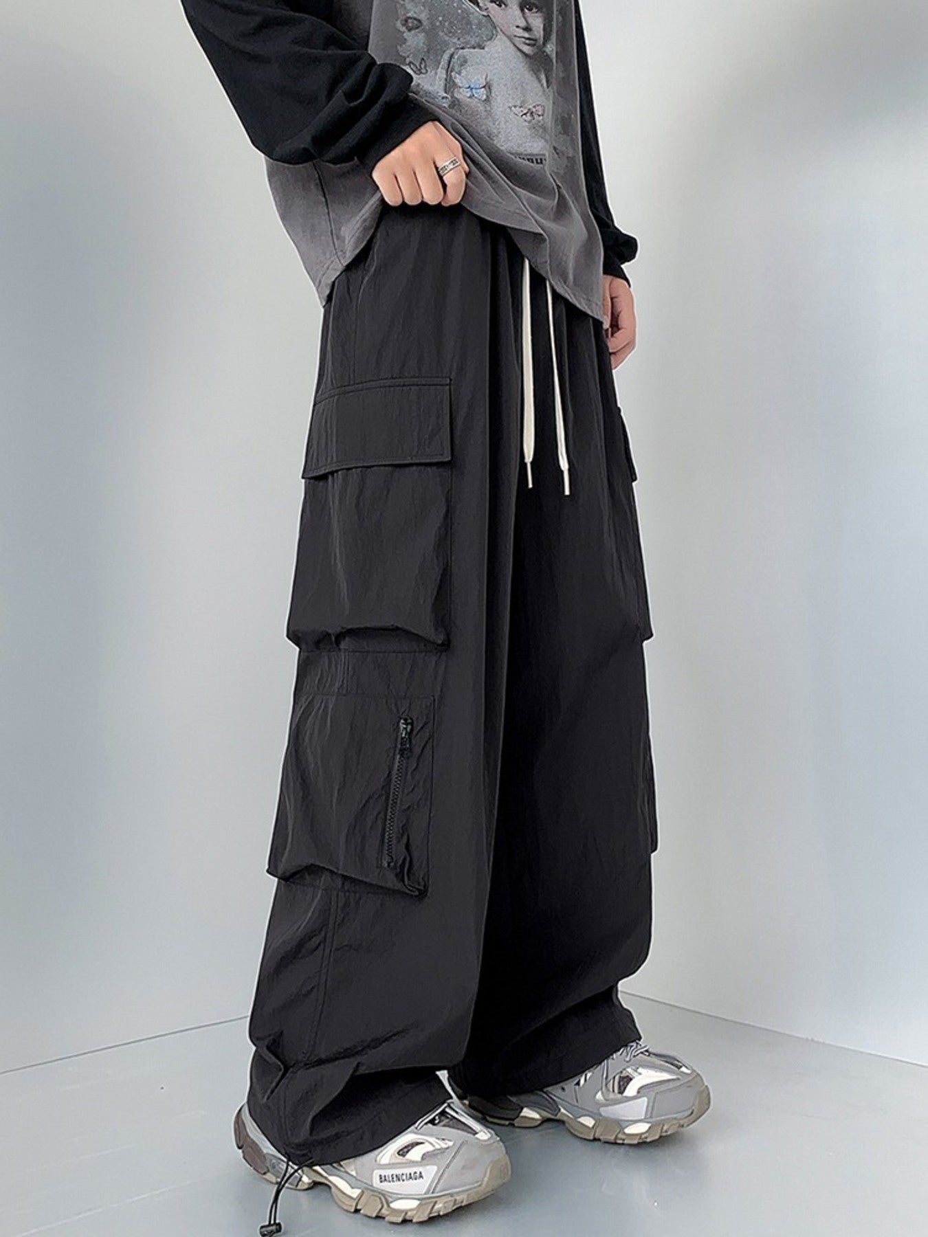 Men's Plus Size Loose Fit Cargo Pants with Drawstring